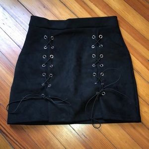 Black suede lace up skirt
